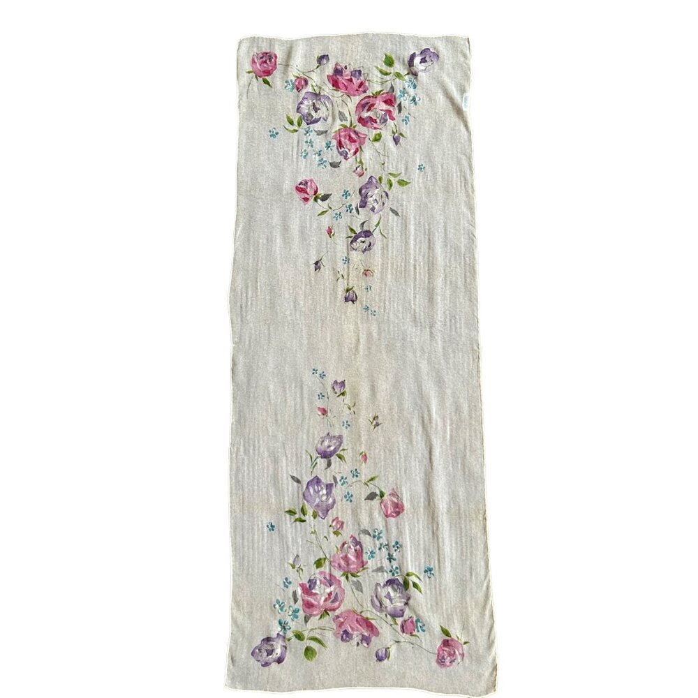 Vintage Hand Rolled Floral Romantic Scarf Japan